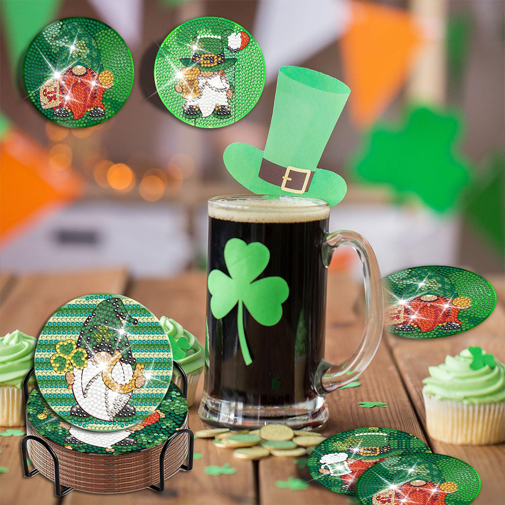 8 PCS Acrylic Diamond Painting Coasters Kits with Holder (Saint Patricks Day)