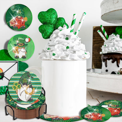 8 PCS Acrylic Diamond Painting Coasters Kits with Holder (Saint Patricks Day)