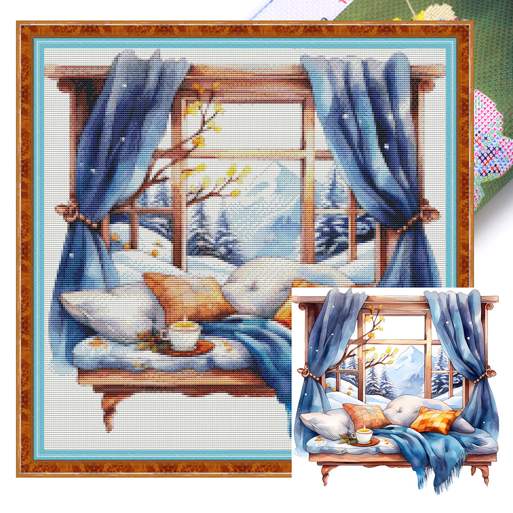 Winter Windowsill - 11CT Stamped Cross Stitch 50*50CM(Joy Sunday)