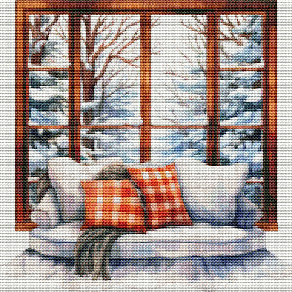 Winter Windowsill - 11CT Stamped Cross Stitch 50*50CM(Joy Sunday)