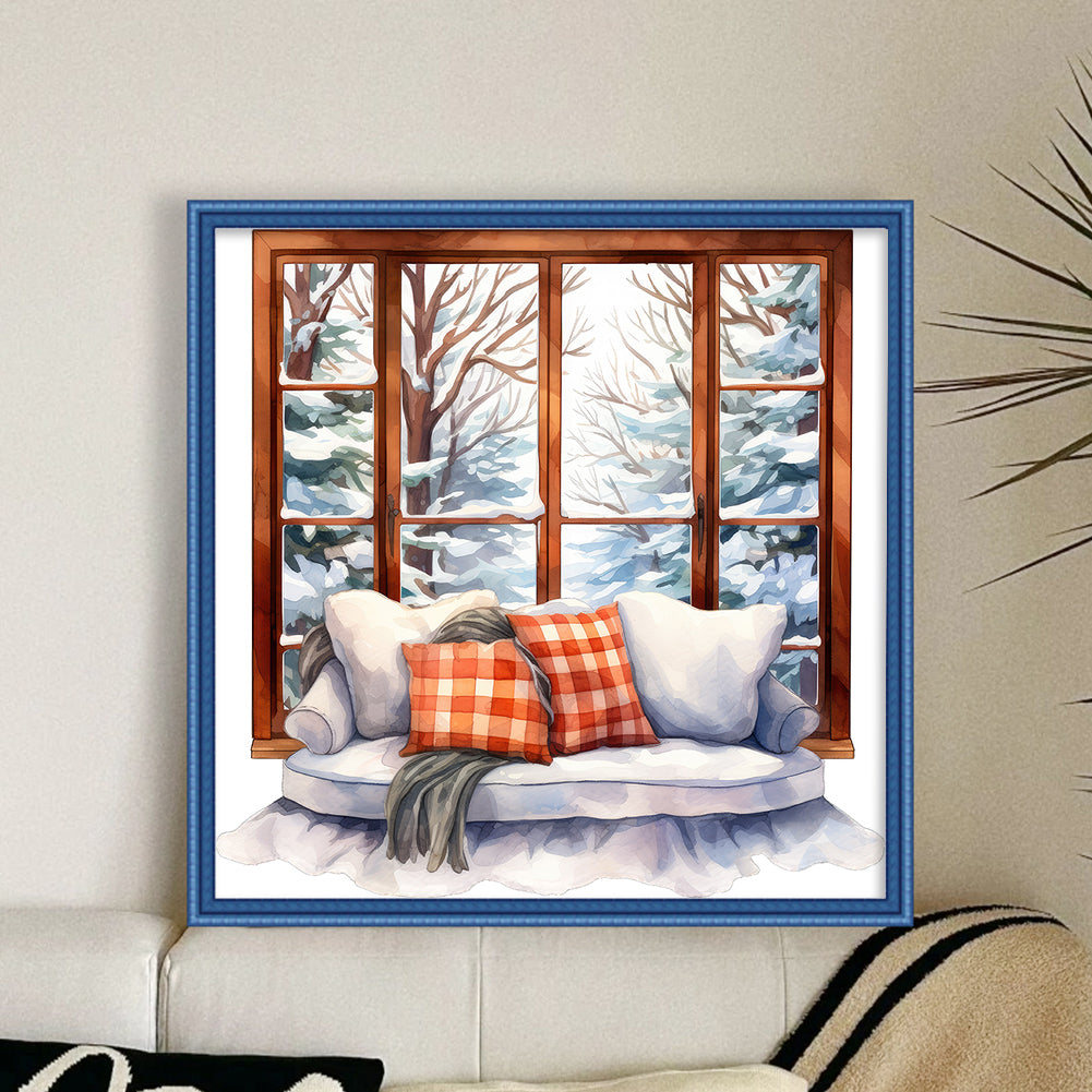 Winter Windowsill - 11CT Stamped Cross Stitch 50*50CM(Joy Sunday)