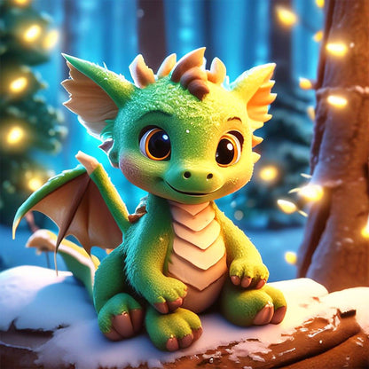 Dragon Sitting On The Snow - Full Round Drill Diamond Painting 30*30CM