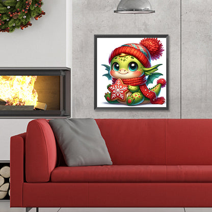Dragon Holding Cookies In Winter - Full Round Drill Diamond Painting 30*30CM