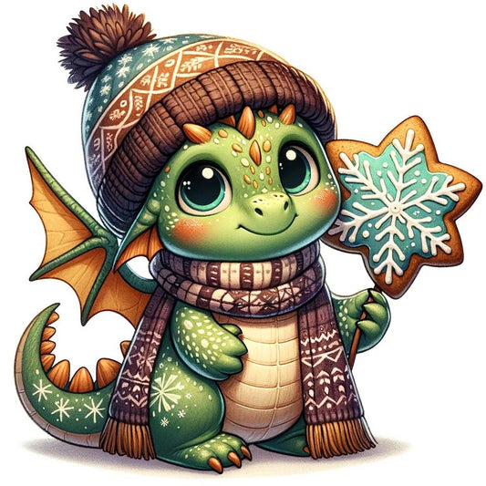 Dragon Holding Christmas Cookies - Full Round Drill Diamond Painting 30*30CM