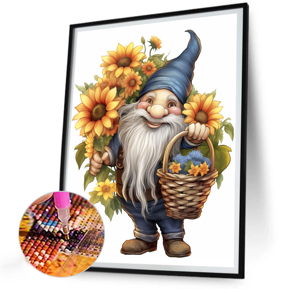 Gnome Holding Sunflowers - Full Round Drill Diamond Painting 30*40CM