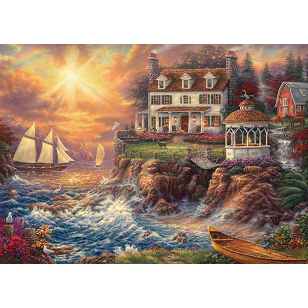 Seaside Town - Full AB Round Drill Diamond Painting 70*50CM