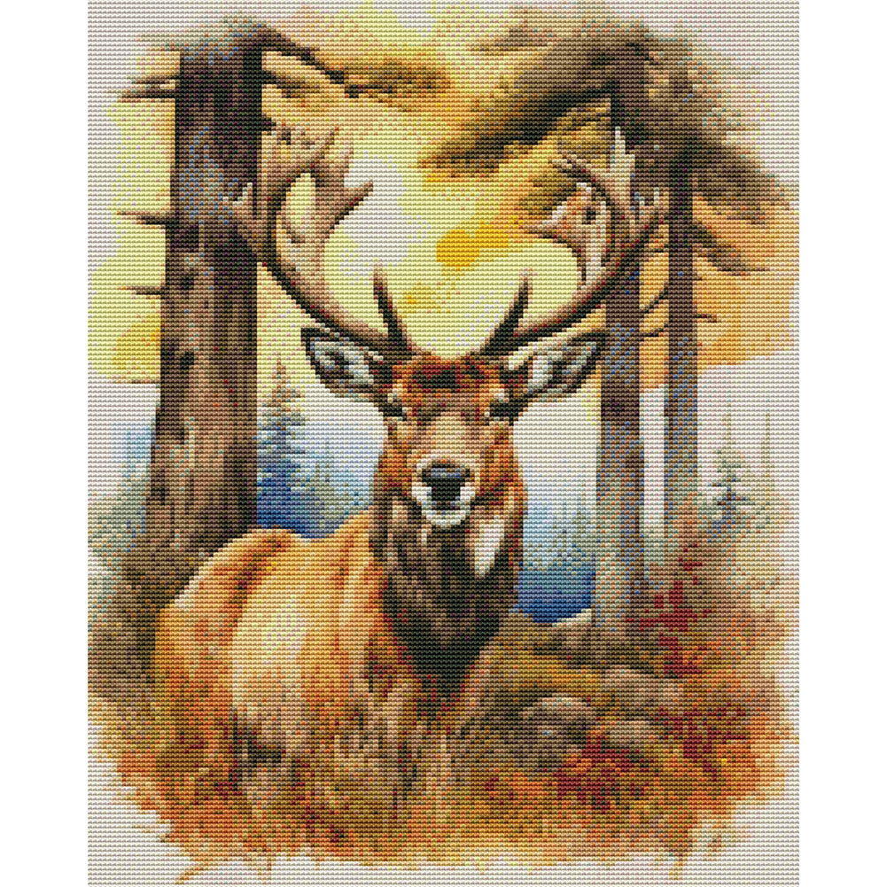 Elk In The Woods - 11CT Stamped Cross Stitch 40*50CM(Joy Sunday)