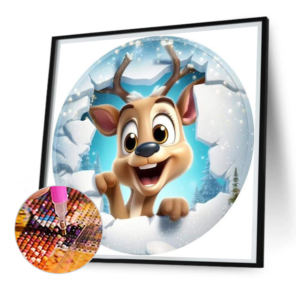 Christmas Animals Breaking Through The Ice - Full Square Drill Diamond Painting 30*30CM