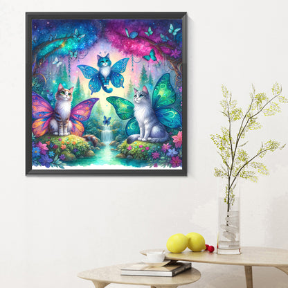 Kitten And Butterfly In The Mysterious Forest - Full Round Drill Diamond Painting 30*30CM