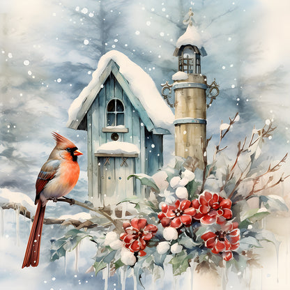 Winter Snow Bird - Full Round Drill Diamond Painting 30*30CM