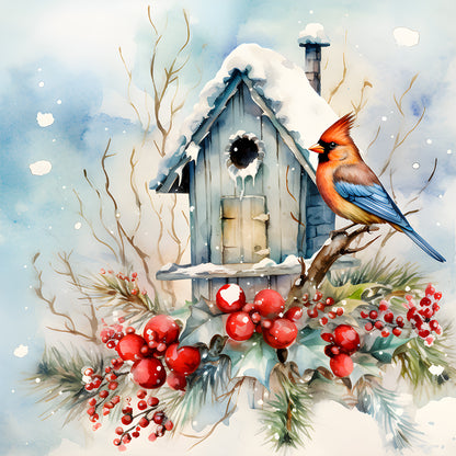 Winter Snow Bird - Full Round Drill Diamond Painting 30*30CM