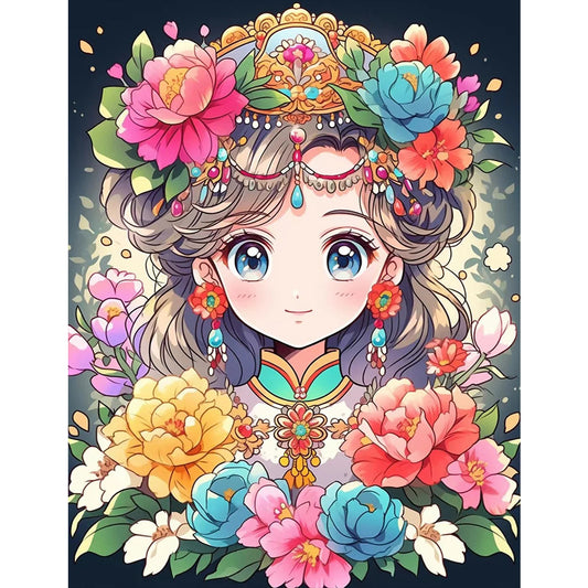 Flower And Girl - Full Round Drill Diamond Painting 50*60CM