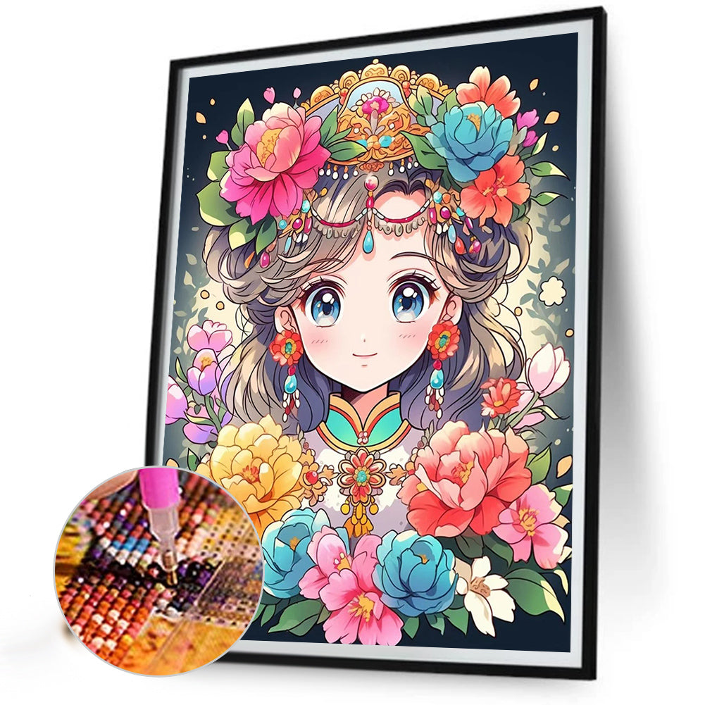 Flower And Girl - Full Round Drill Diamond Painting 50*60CM