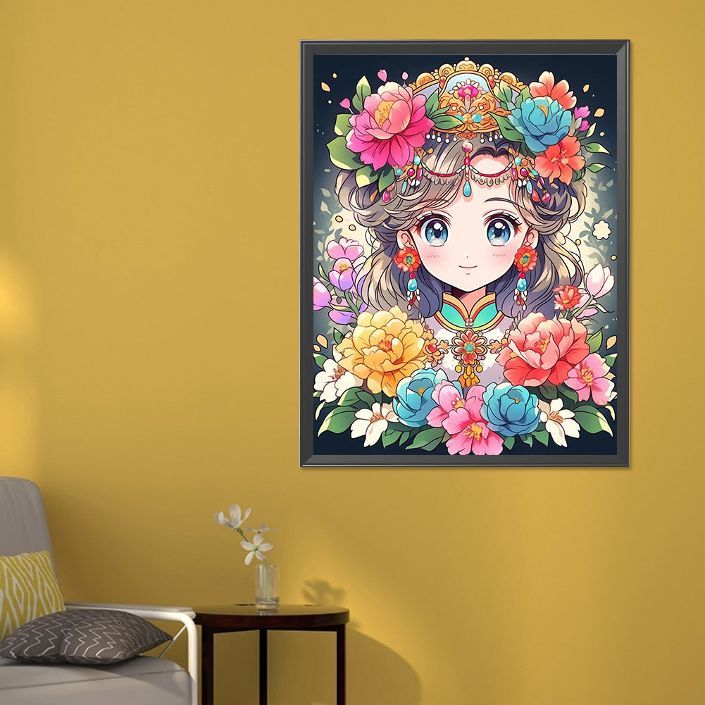 Flower And Girl - Full Round Drill Diamond Painting 50*60CM