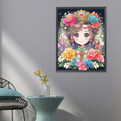 Flower And Girl - Full Round Drill Diamond Painting 50*60CM