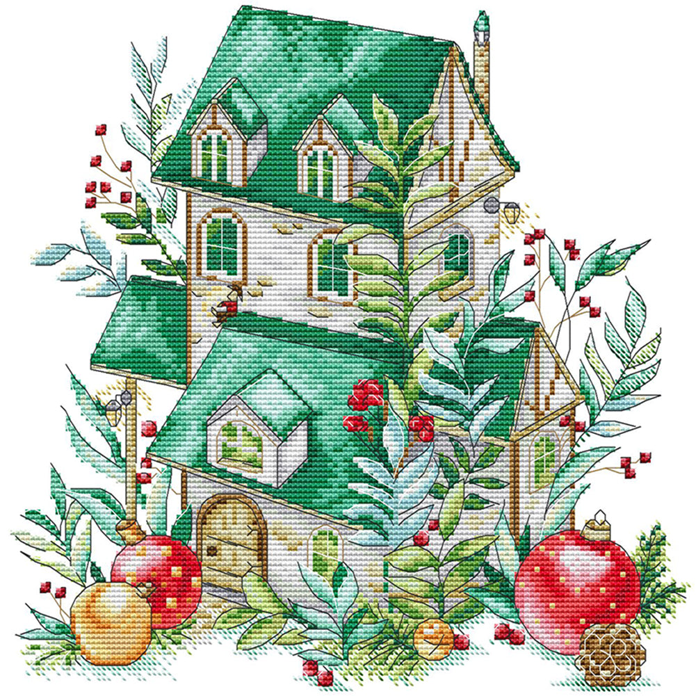 Emerald Cottage - 14CT Stamped Cross Stitch 32*32CM(Joy Sunday)