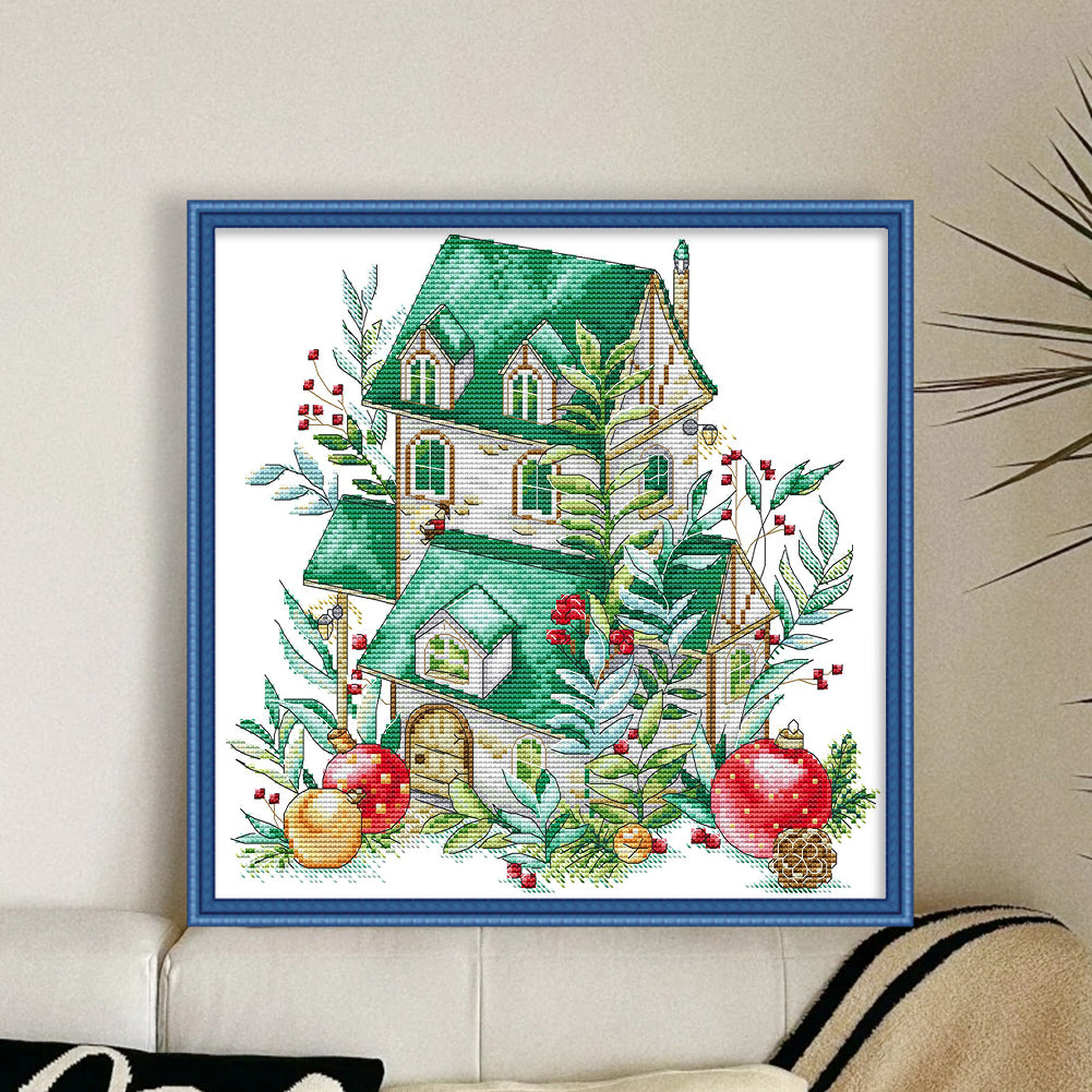 Emerald Cottage - 14CT Stamped Cross Stitch 32*32CM(Joy Sunday)