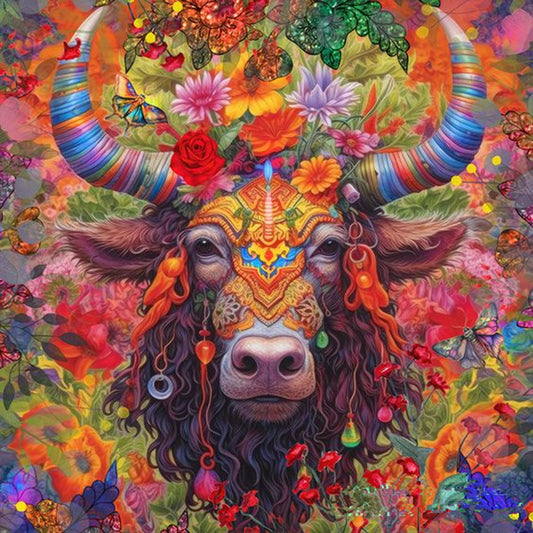 Colorful Horned Cow - Full Round Drill Diamond Painting 30*30CM