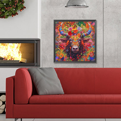 Colorful Horned Cow - Full Round Drill Diamond Painting 30*30CM