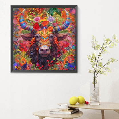 Colorful Horned Cow - Full Round Drill Diamond Painting 30*30CM