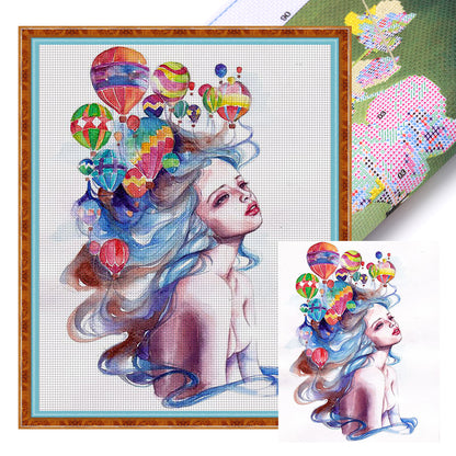 Hot Air Balloon Girl - 11CT Stamped Cross Stitch 40*50CM(Joy Sunday)