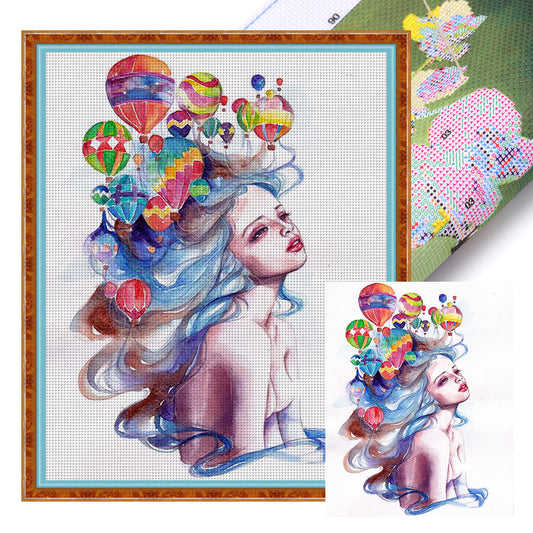 Hot Air Balloon Girl - 11CT Stamped Cross Stitch 40*50CM(Joy Sunday)