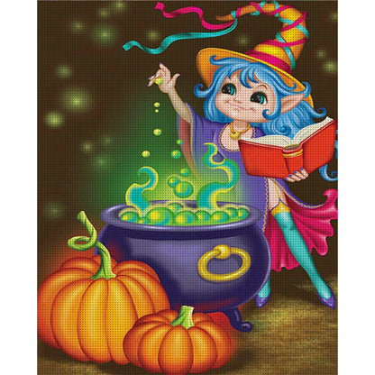 Pumpkin Little Witch - 11CT Stamped Cross Stitch 40*50CM(Joy Sunday)