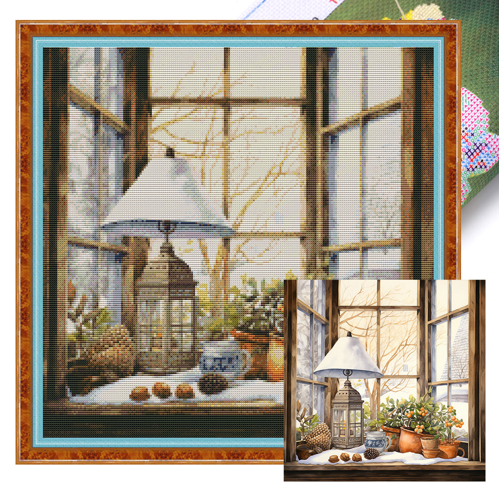 Winter Windowsill - 11CT Stamped Cross Stitch 50*50CM(Joy Sunday)