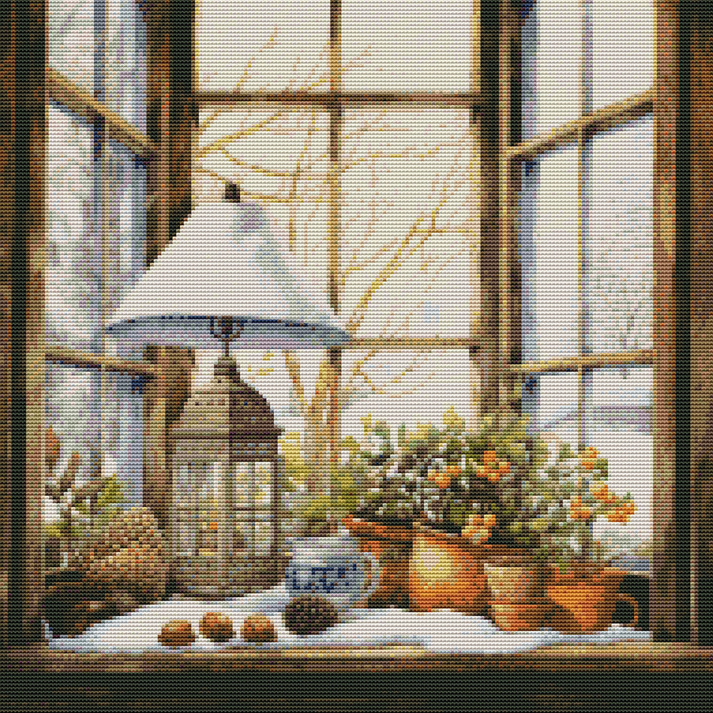 Winter Windowsill - 11CT Stamped Cross Stitch 50*50CM(Joy Sunday)