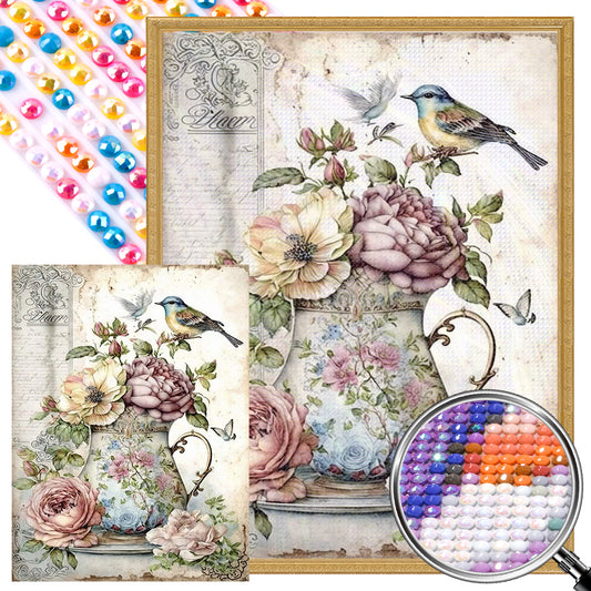 Birds Singing And Flowers Fragrant - Full AB Round Drill Diamond Painting 30*40CM