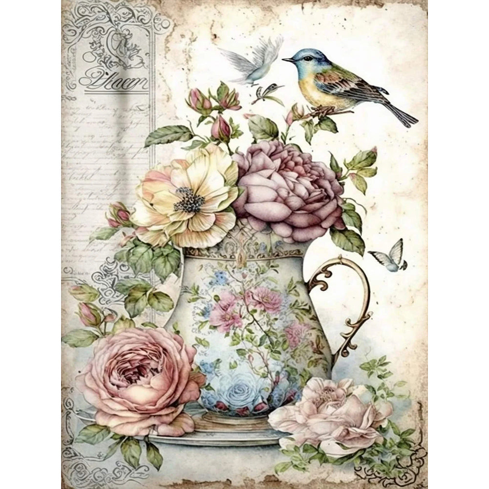 Birds Singing And Flowers Fragrant - Full AB Round Drill Diamond Painting 30*40CM