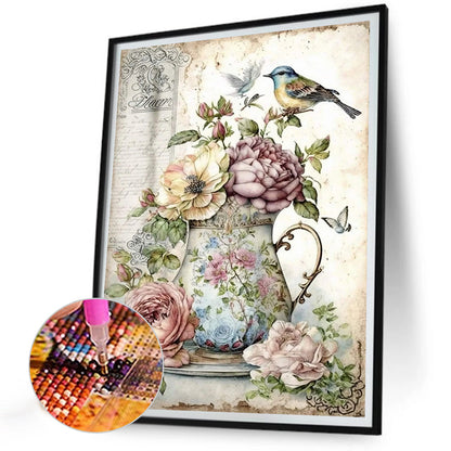 Birds Singing And Flowers Fragrant - Full AB Round Drill Diamond Painting 30*40CM