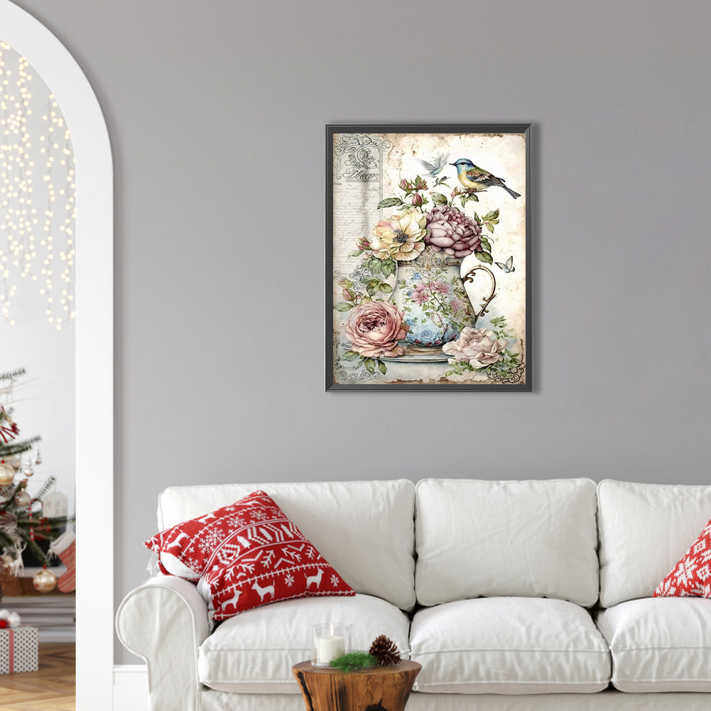 Birds Singing And Flowers Fragrant - Full AB Round Drill Diamond Painting 30*40CM