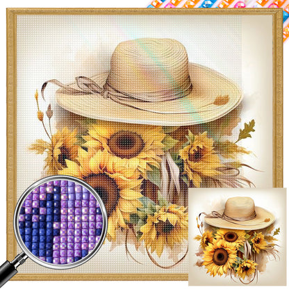 Sunflower And Straw Hat - Full AB Square Drill Diamond Painting 40*40CM