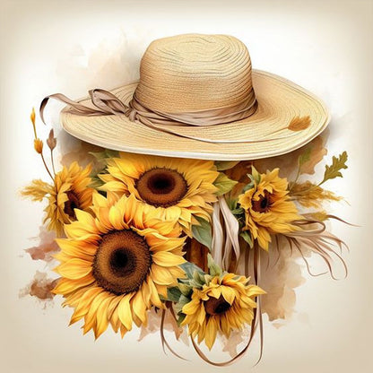 Sunflower And Straw Hat - Full AB Square Drill Diamond Painting 40*40CM