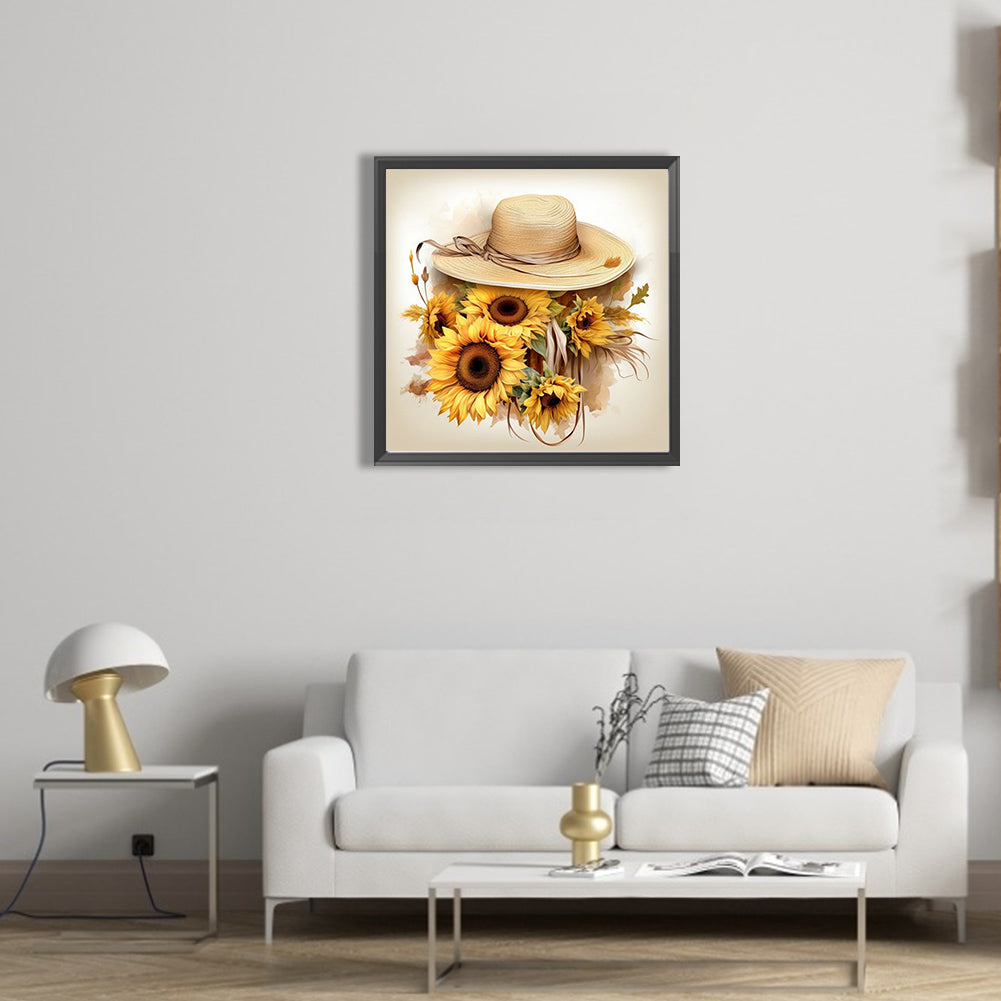 Sunflower And Straw Hat - Full AB Square Drill Diamond Painting 40*40CM