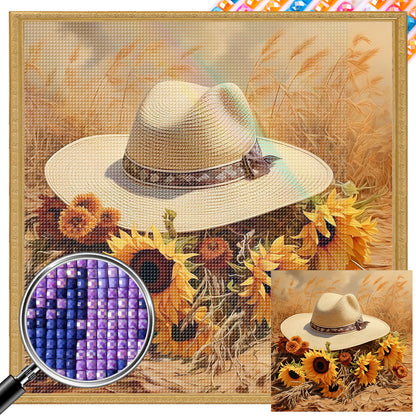 Sunflower And Straw Hat - Full AB Square Drill Diamond Painting 40*40CM