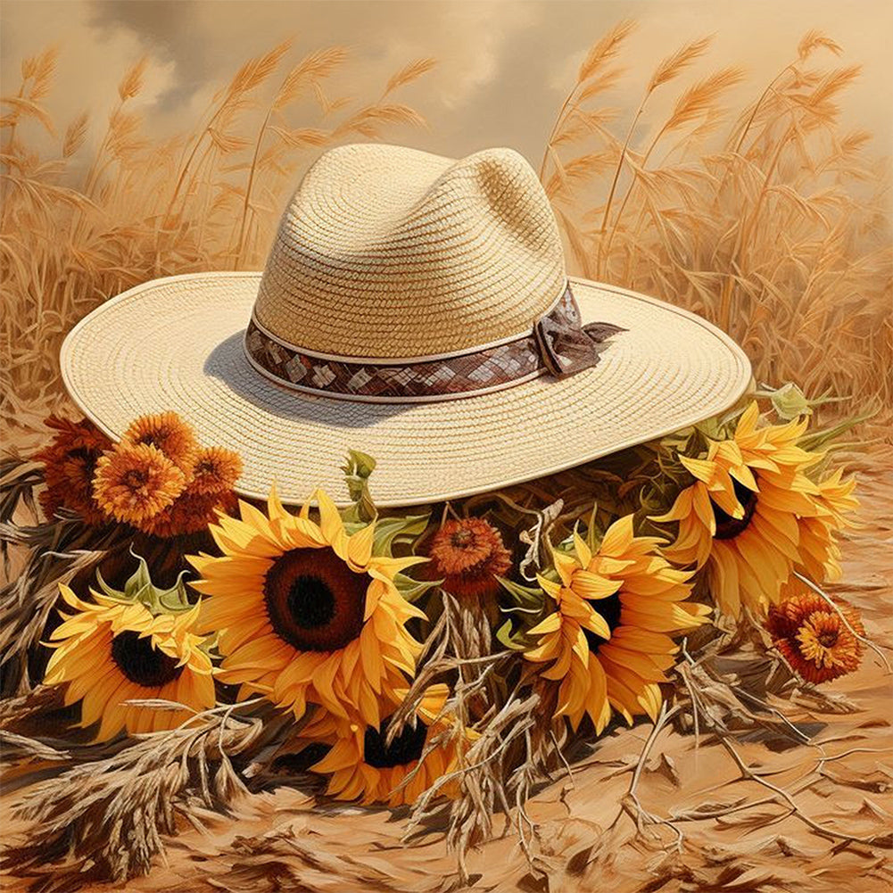 Sunflower And Straw Hat - Full AB Square Drill Diamond Painting 40*40CM