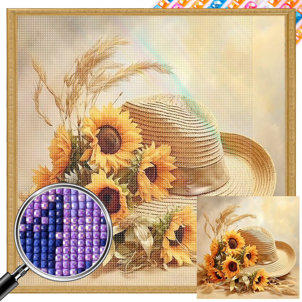 Sunflower And Straw Hat - Full AB Square Drill Diamond Painting 40*40CM