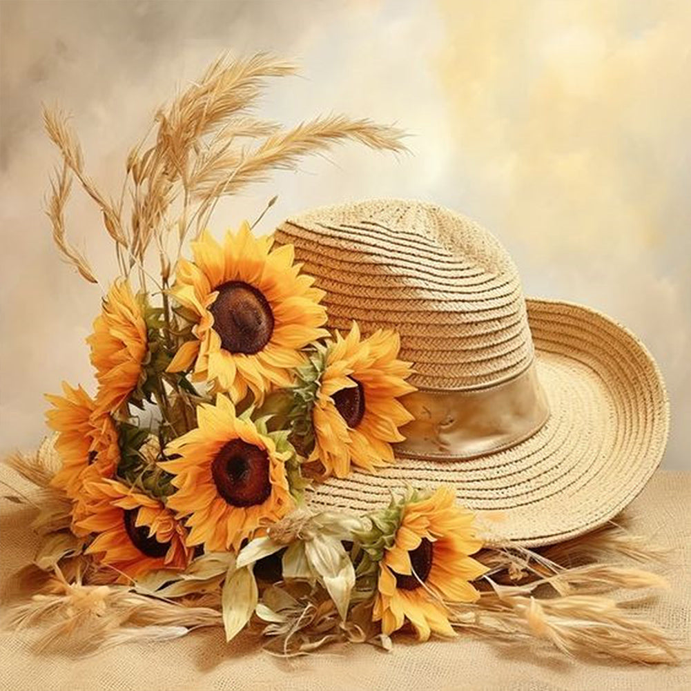 Sunflower And Straw Hat - Full AB Square Drill Diamond Painting 40*40CM