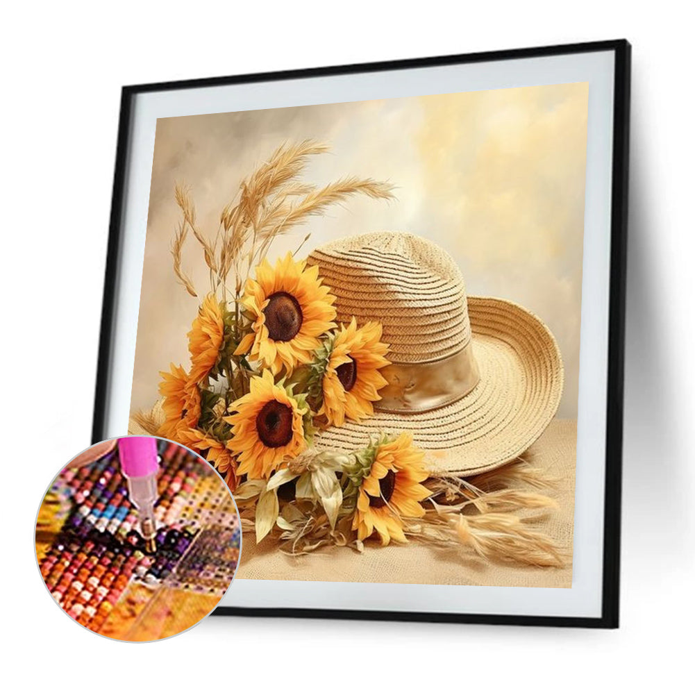 Sunflower And Straw Hat - Full AB Square Drill Diamond Painting 40*40CM