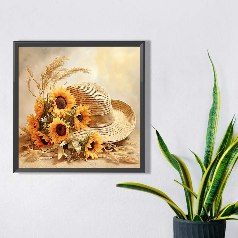 Sunflower And Straw Hat - Full AB Square Drill Diamond Painting 40*40CM