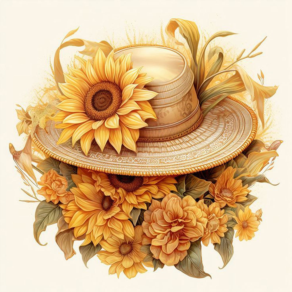 Sunflower And Straw Hat - Full AB Square Drill Diamond Painting 40*40CM