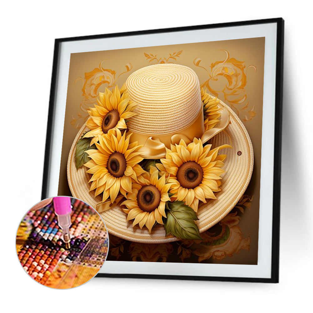 Sunflower And Straw Hat - Full AB Square Drill Diamond Painting 40*40CM