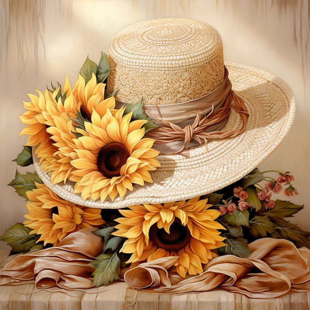 Sunflower And Straw Hat - Full AB Square Drill Diamond Painting 40*40CM