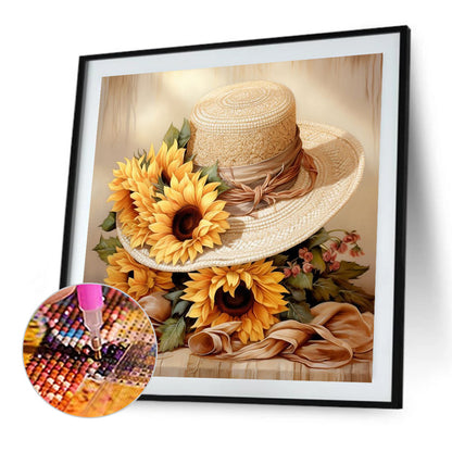 Sunflower And Straw Hat - Full AB Square Drill Diamond Painting 40*40CM