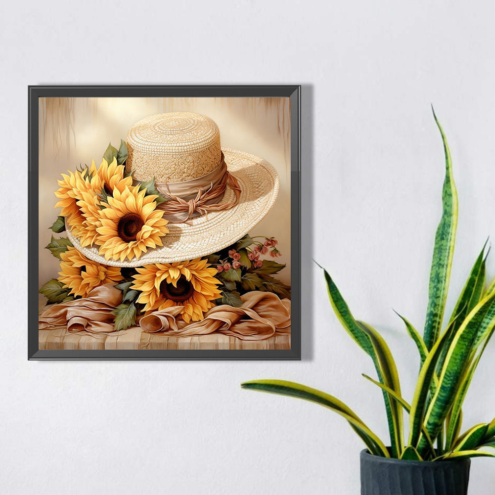 Sunflower And Straw Hat - Full AB Square Drill Diamond Painting 40*40CM