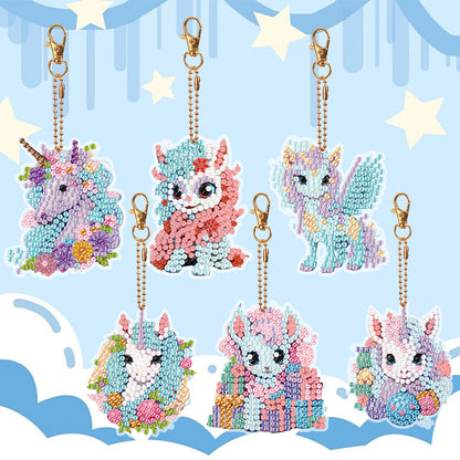 6 PCS Diamond Art Keyring Colorful Pony Double Sided Diamond Painting Keychain