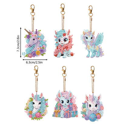 6 PCS Diamond Art Keyring Colorful Pony Double Sided Diamond Painting Keychain