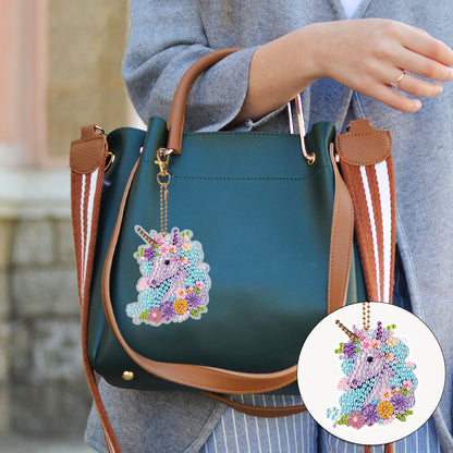 6 PCS Diamond Art Keyring Colorful Pony Double Sided Diamond Painting Keychain